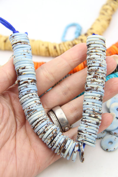 Bold Mottled Bone Beads, Heishi Spacer Beads, 16x2mm, 80 beads