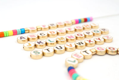 Initial Beads, Enamel Letter Beads, Round Coin Beads for Stretch Bracelets