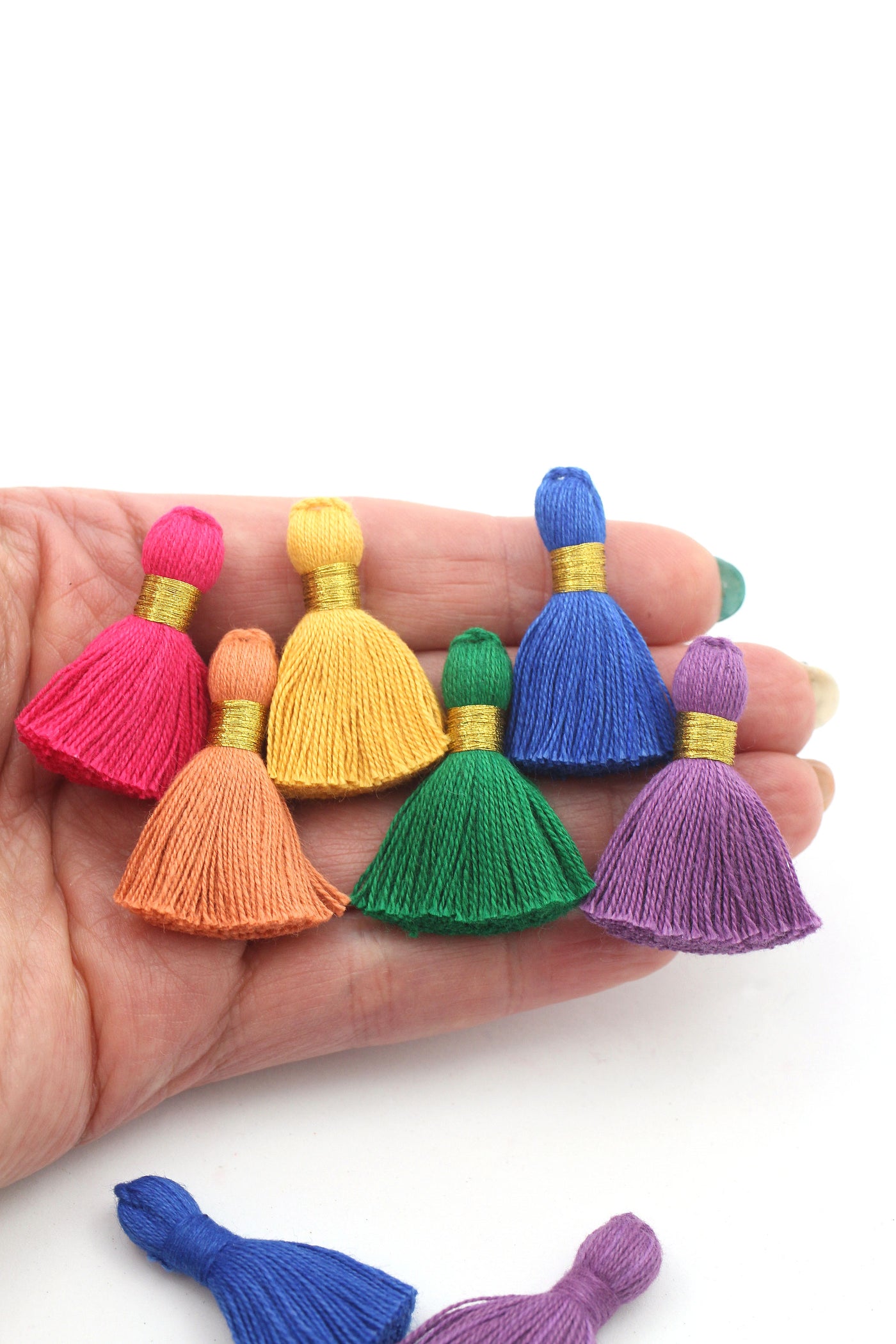 Jewel Tone Tassel Mix, 6 Mini Tassels, 1.25" Cotton Fringe for DIY Jewelry