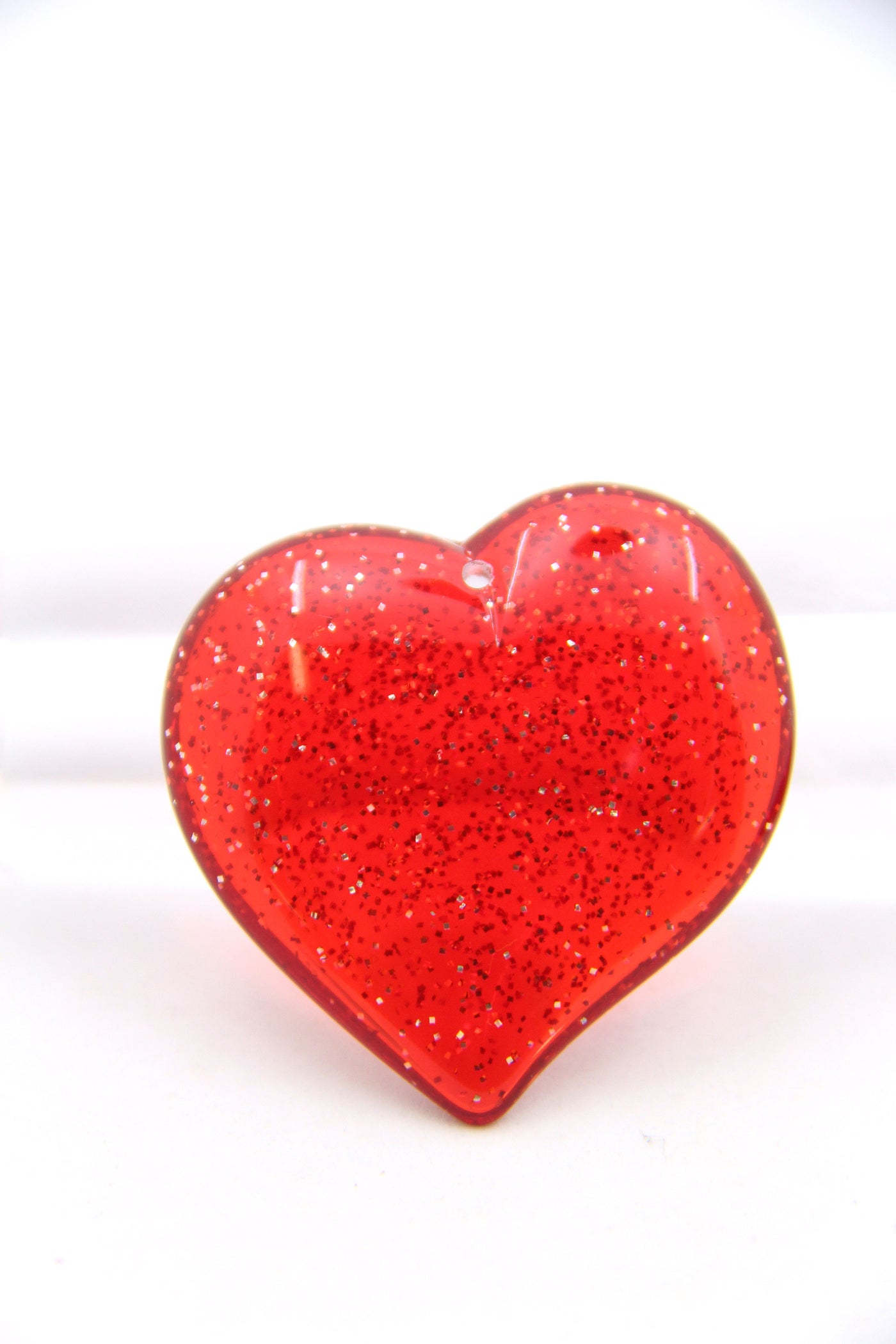 Red Glitter Heart German Resin Charm, 1.5" Pendant, 1 Piece