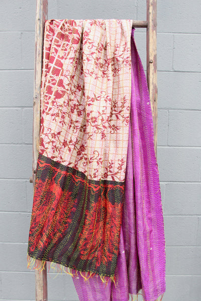 Kantha Scarf, Vintage Silk Embroidered Scarf