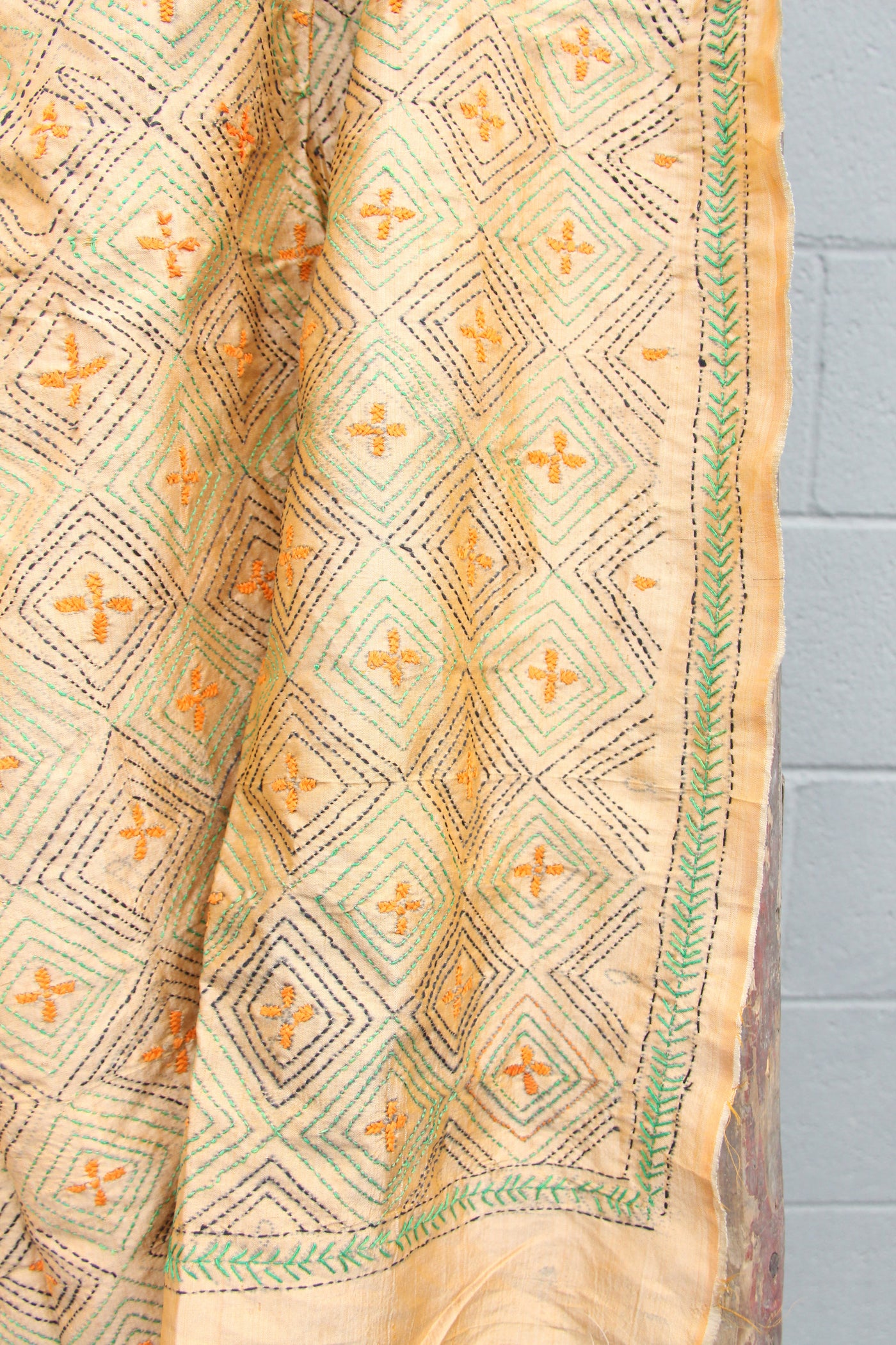 Kantha Scarf, Vintage Silk Embroidered Scarf