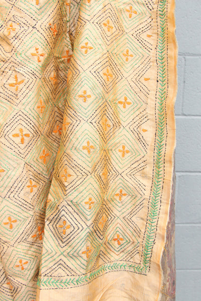 Kantha Scarf, Vintage Silk Embroidered Scarf