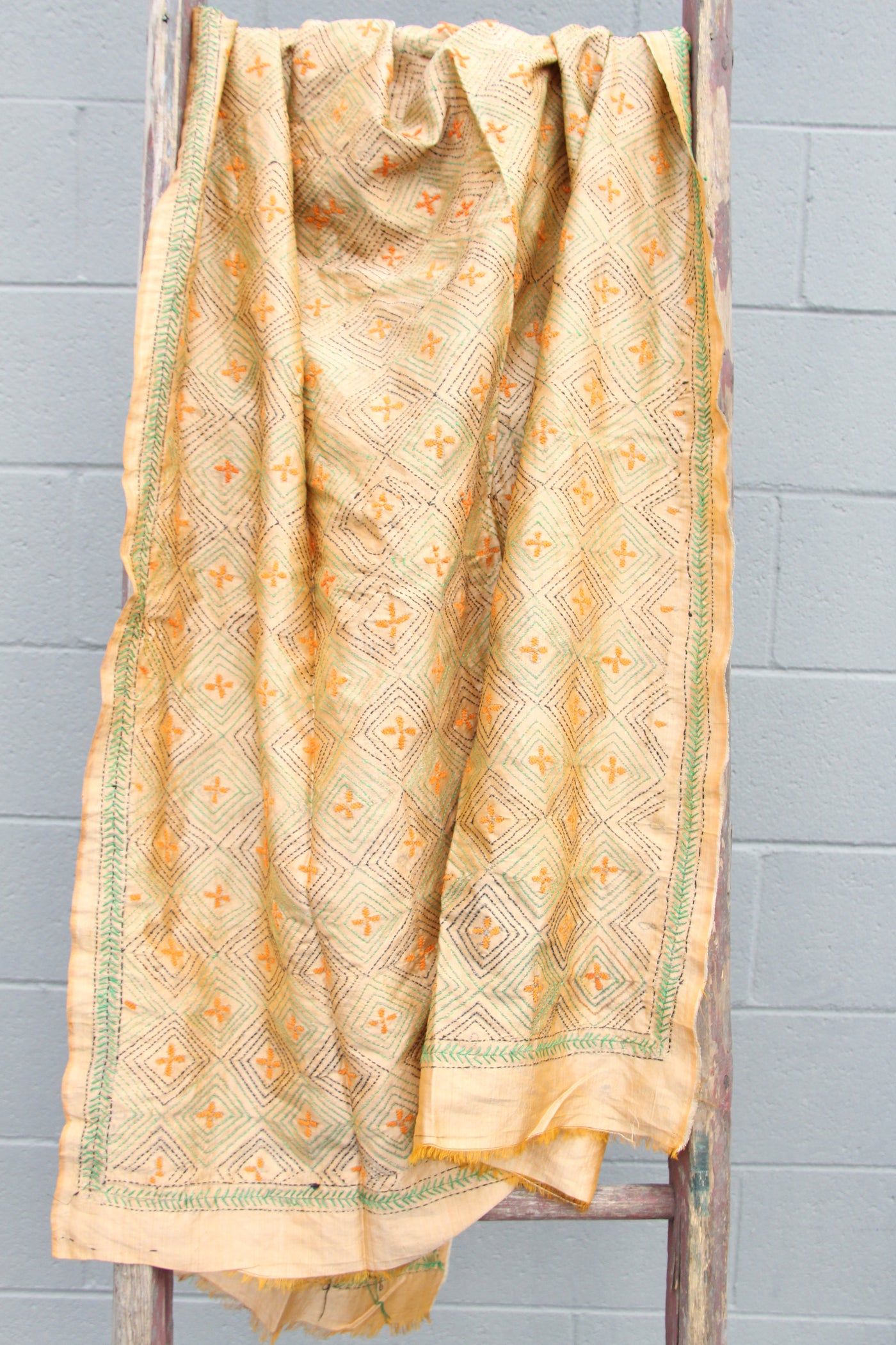 Kantha Scarf, Vintage Silk Embroidered Scarf