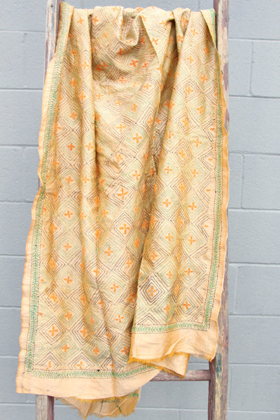 Kantha Scarf, Vintage Silk Embroidered Scarf