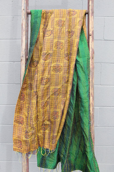 Kantha Scarf, Vintage Silk Embroidered Scarf