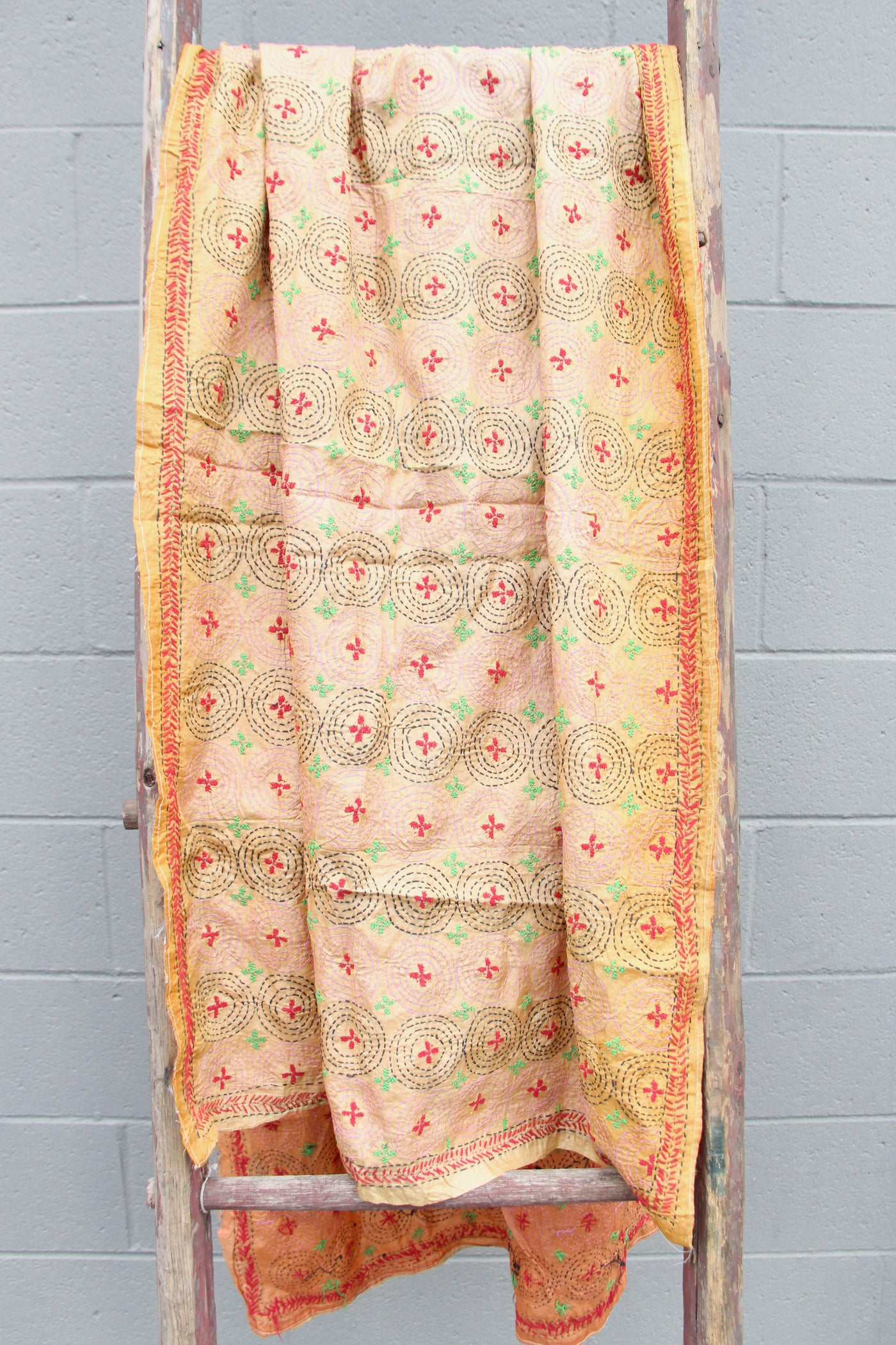 Kantha Scarf, Vintage Silk Embroidered Scarf