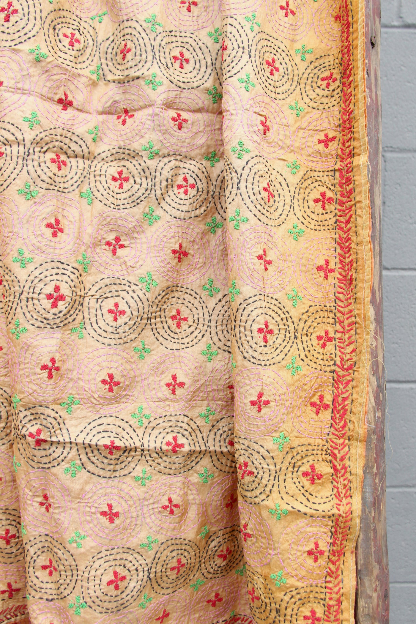 Kantha Scarf, Vintage Silk Embroidered Scarf