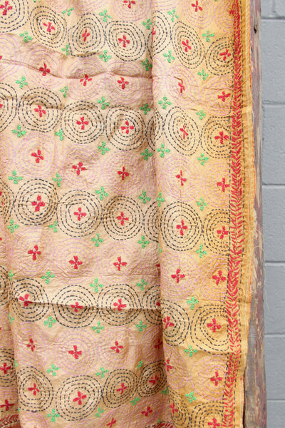 Kantha Scarf, Vintage Silk Embroidered Scarf