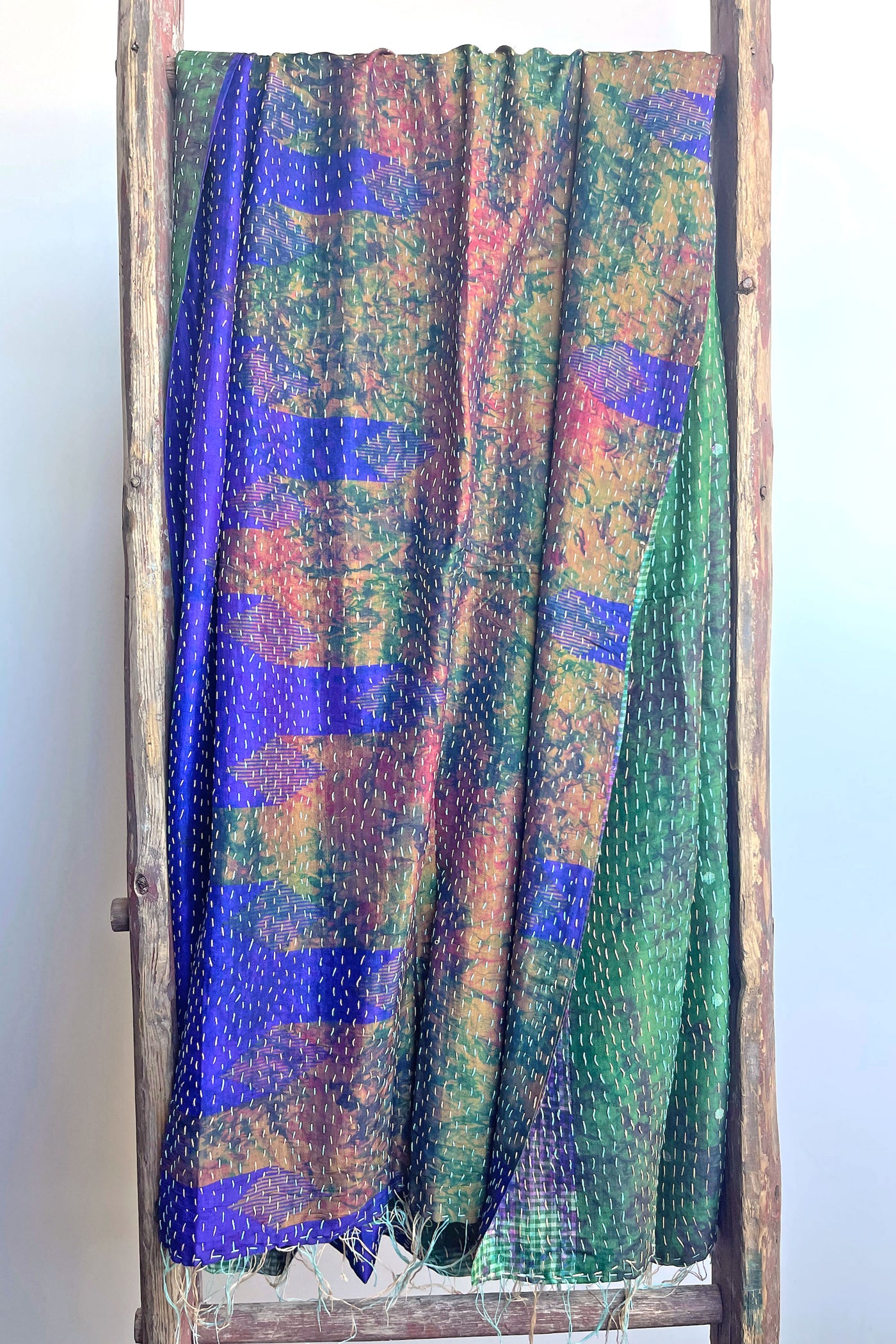 Kantha Scarf, Vintage Silk Embroidered Scarf