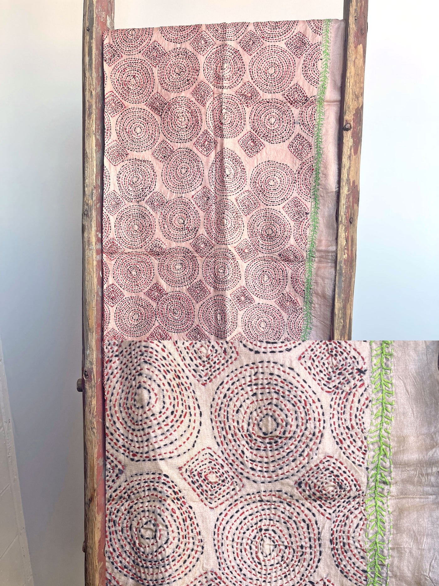 Kantha Scarf, Vintage Silk Embroidered Scarf