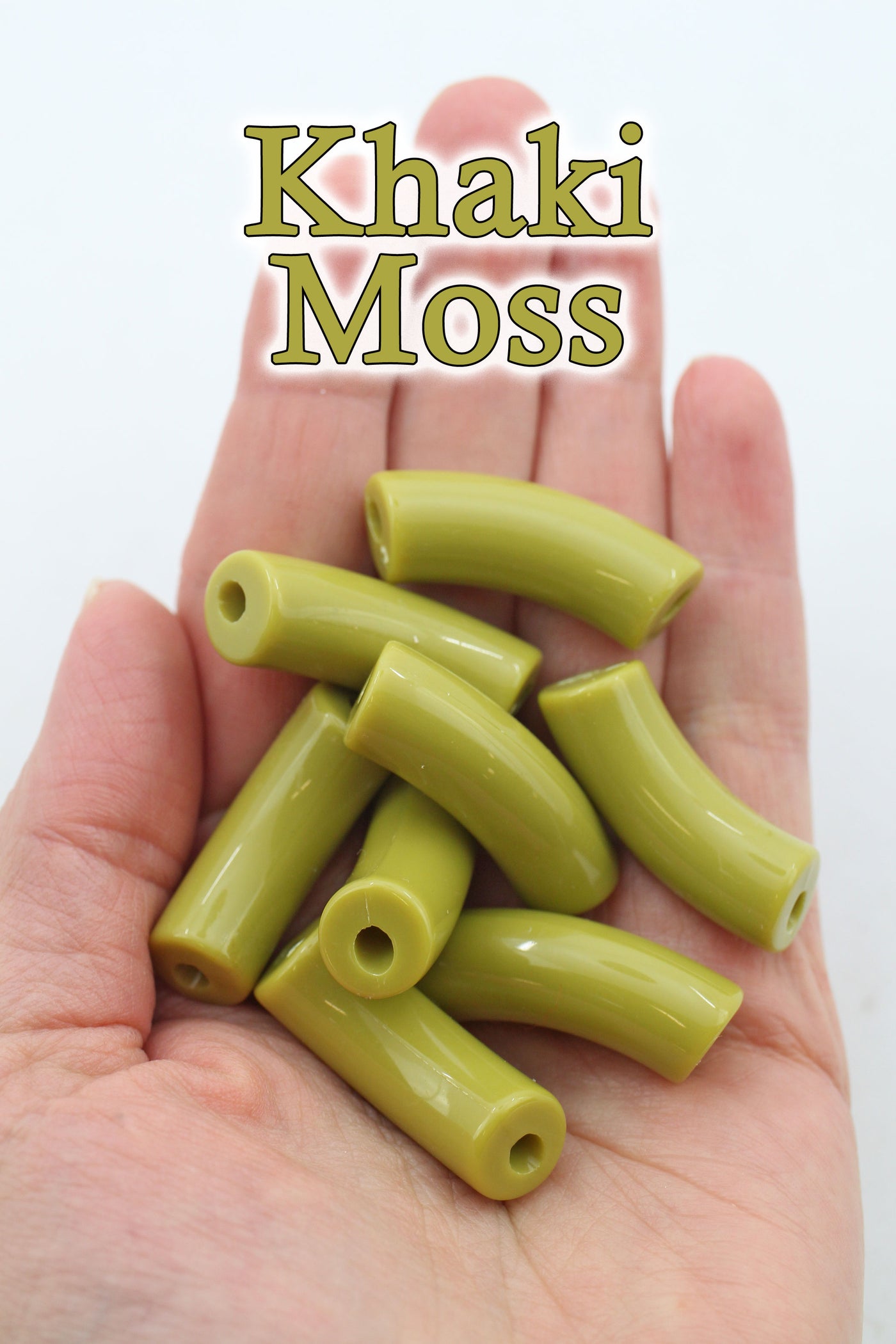 Khaki Moss Acrylic Bamboo Beads, Curved Tube Beads, 12mm Colorful Bangle Beads