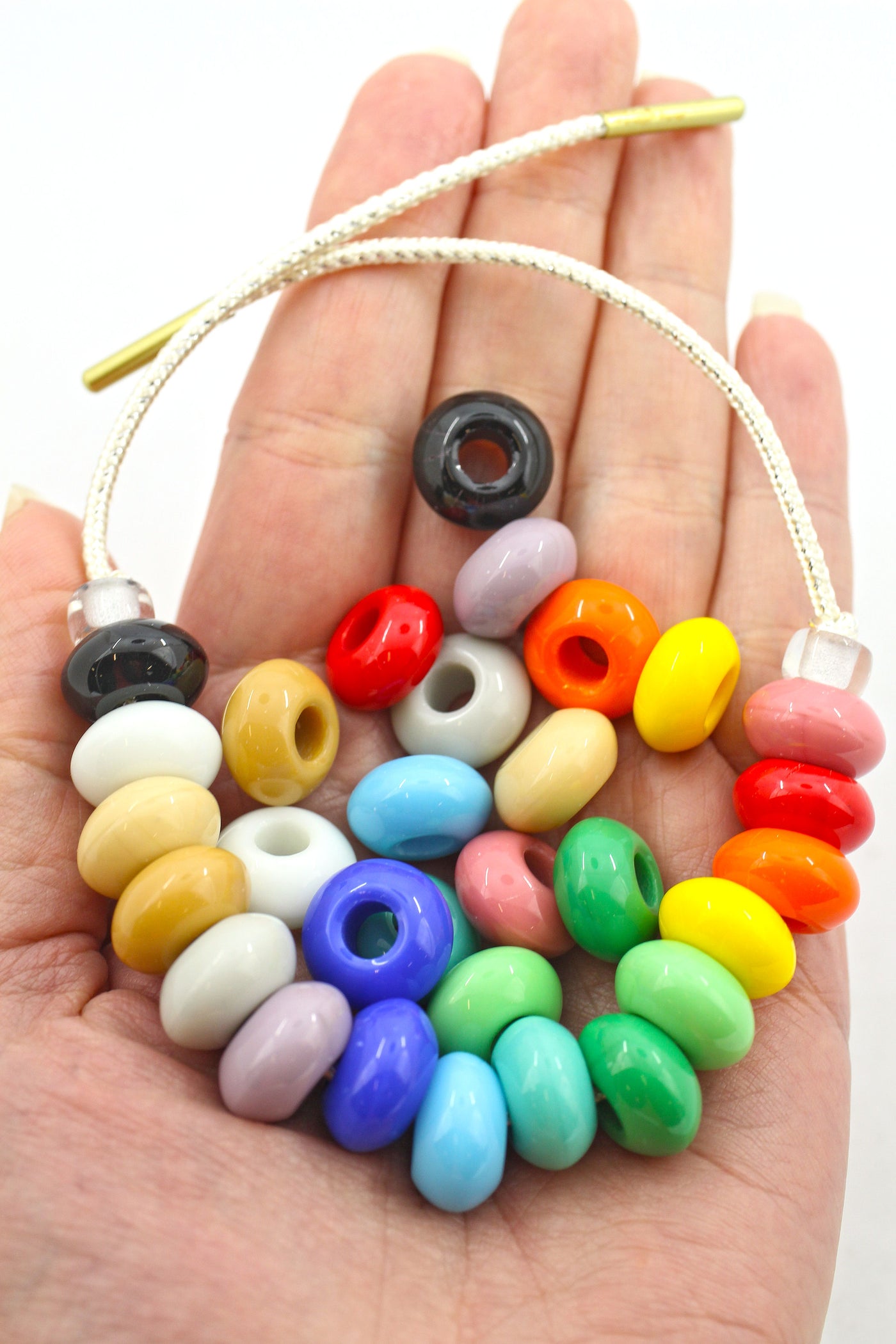 Large Hole Czech Glass Euro Beads, Rainbow Beads, 14x7mm