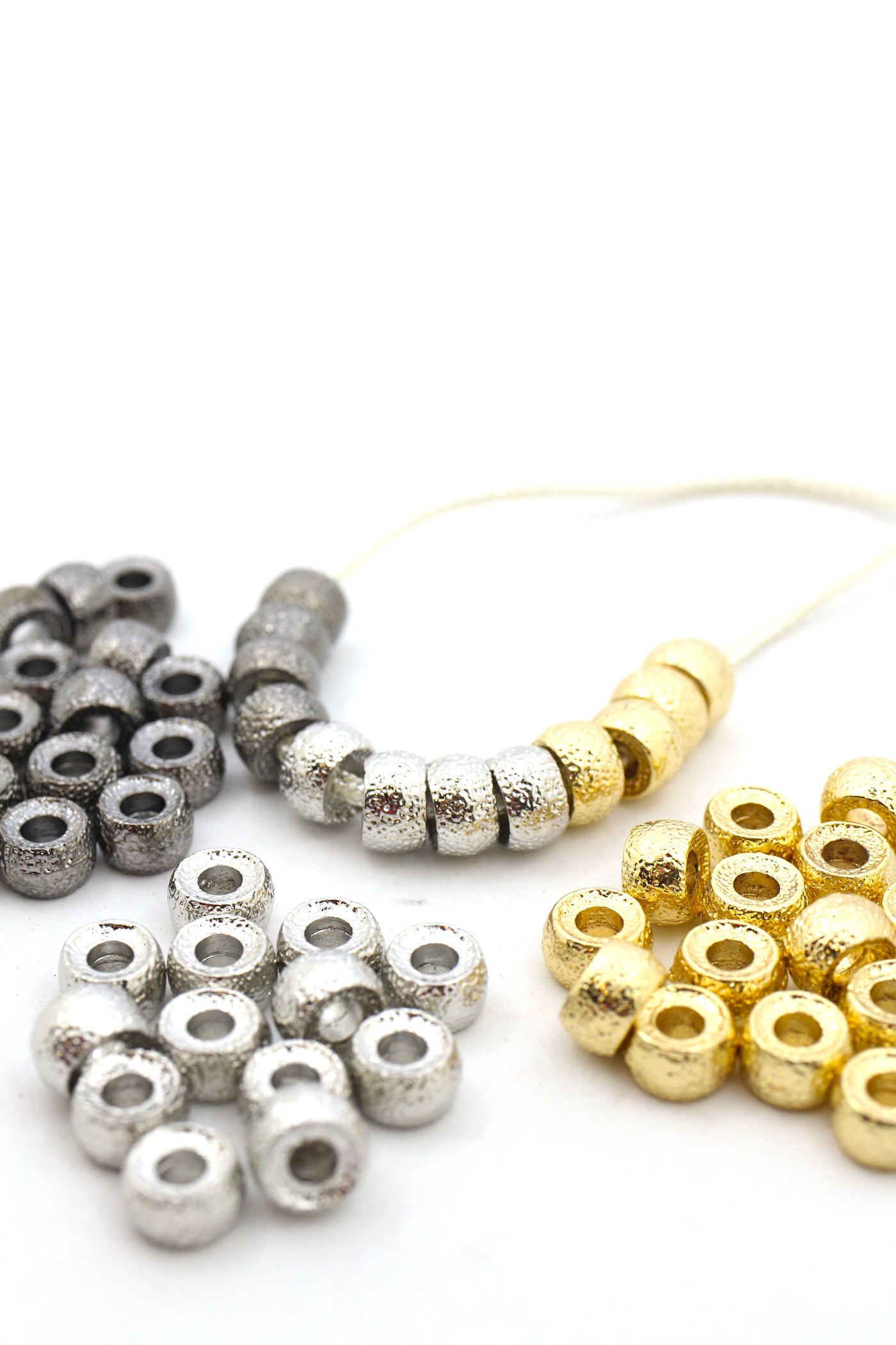Textured Metal Pony Beads, Stardust Roller Beads, For Tie-On Bracelets & DIY Necklaces, 9x6mm, 1 bead