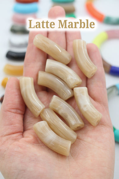 Latte Marble Acrylic Bamboo Beads, Curved Tube Beads, 12mm Colorful Bangle Beads