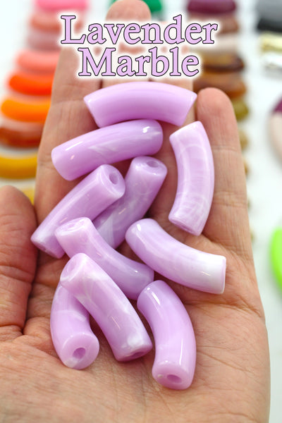 Lavender Marble Acrylic Bamboo Beads, Curved Tube Beads, 12mm Colorful Bangle Beads