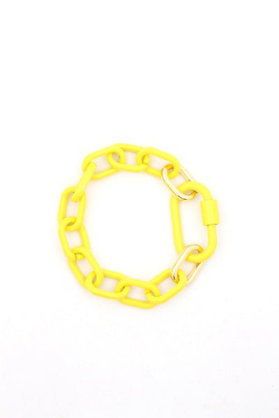 Yellow Mardi Gras Luxe Link Enamel Chain Bracelet with Carabiner Lock Clasp