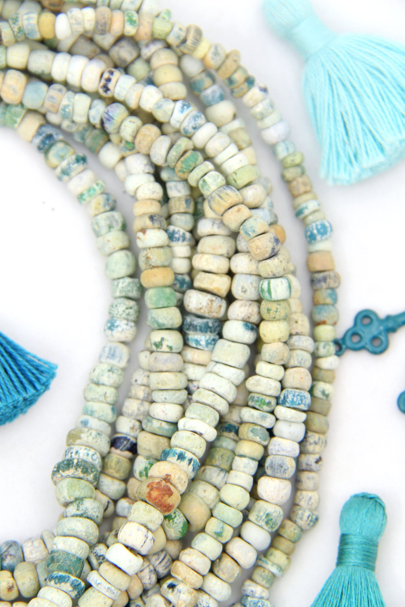 Blue Ancient Djenne Nila Glass Beads: Boho Glass Beads Seed Shaped Beads Small Malian Beads 
