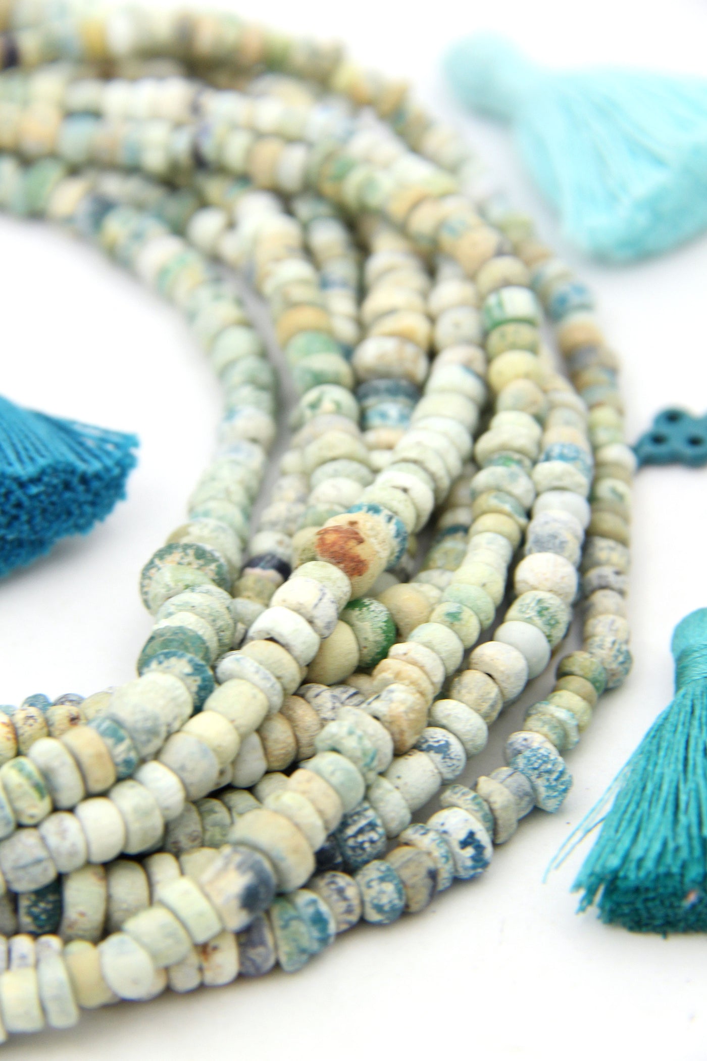 Light Aqua Blue Djenne Nila Beads from Mali, Antique African Necklace