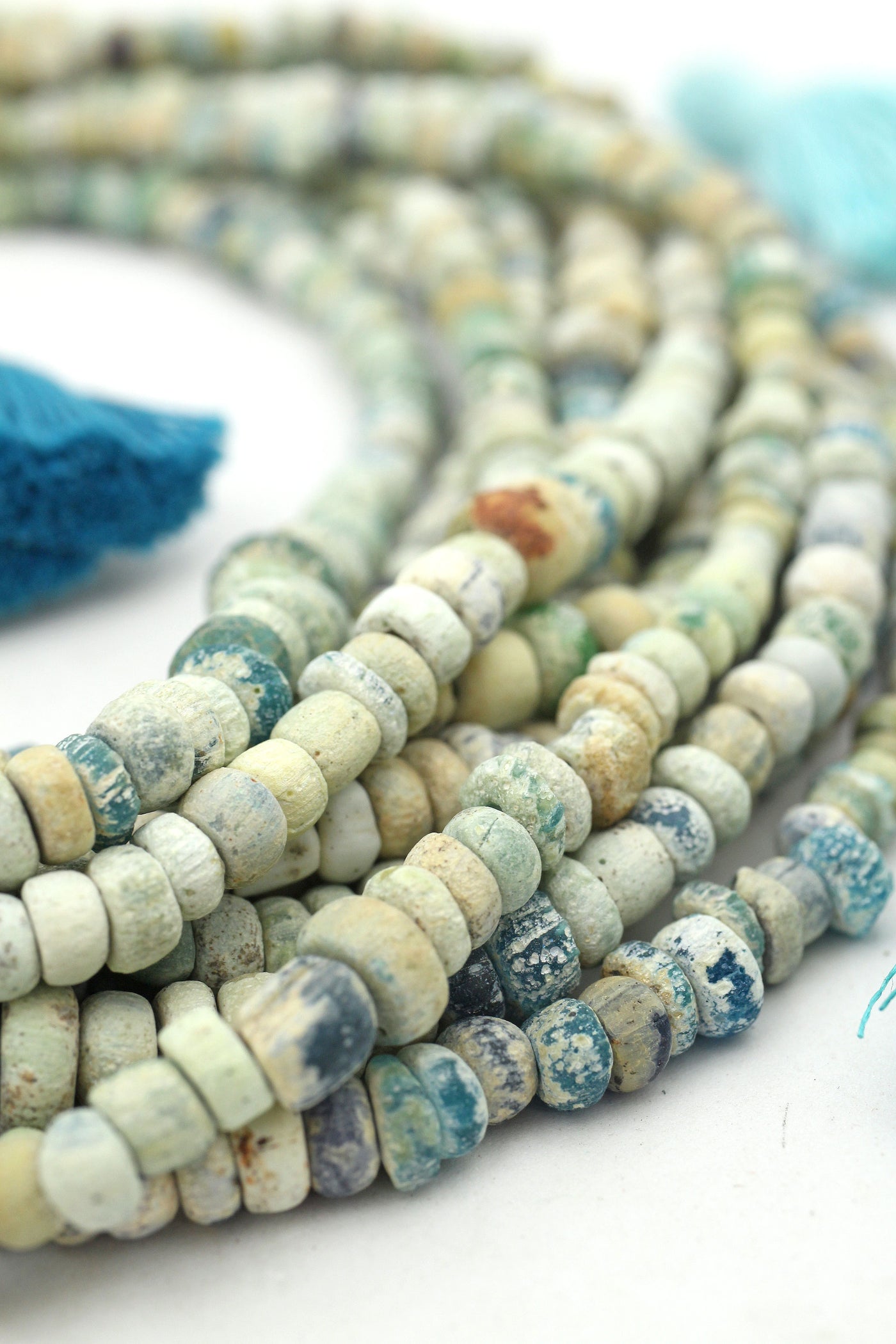 Light Aqua Blue Djenne Nila Beads from Mali, Antique African Necklace