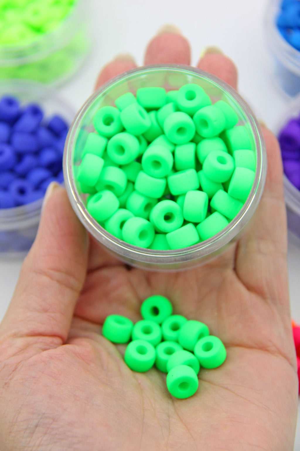 Matte Green Neon Pony Beads for bracelets, arts crafts, made in