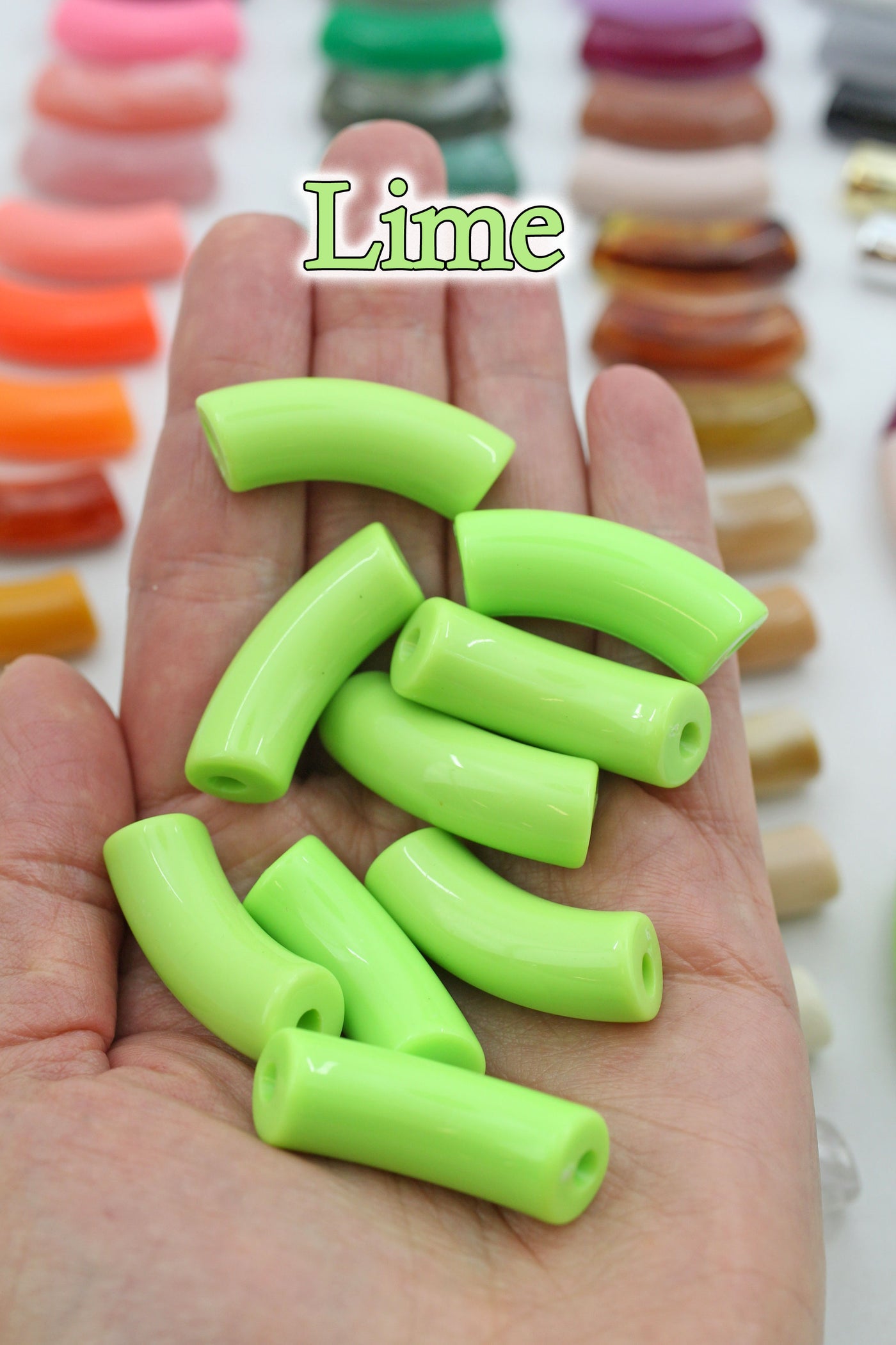 Lime Acrylic Bamboo Beads, Curved Tube Beads, 12mm Colorful Bangle Beads