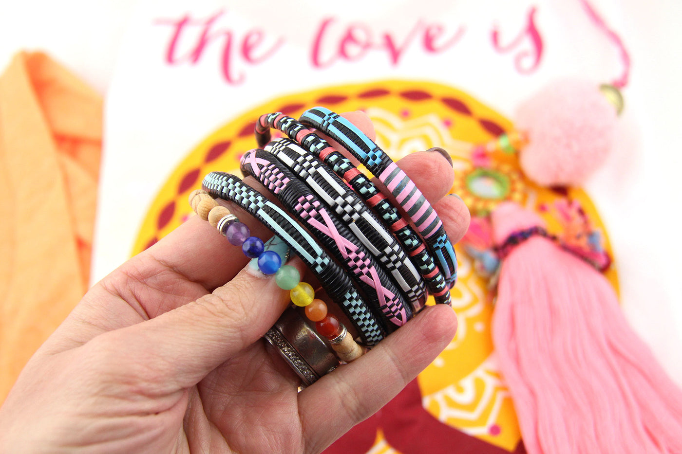 Living (color)FULLY Gift Set: Bracelets, WSW Shirt, Tassel Purse Charm