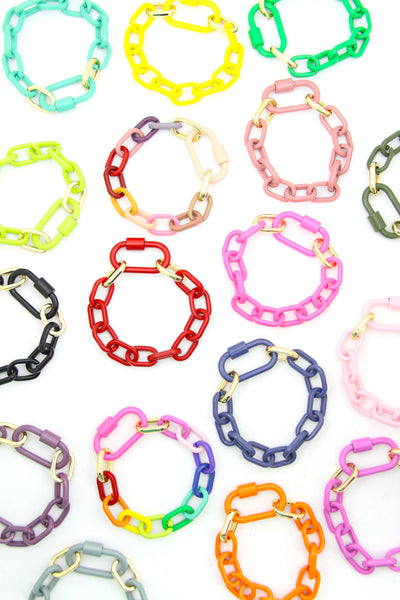 Luxe Link Enamel Chain Bracelet with Carabiner Lock Clasp, Assorted Colors
