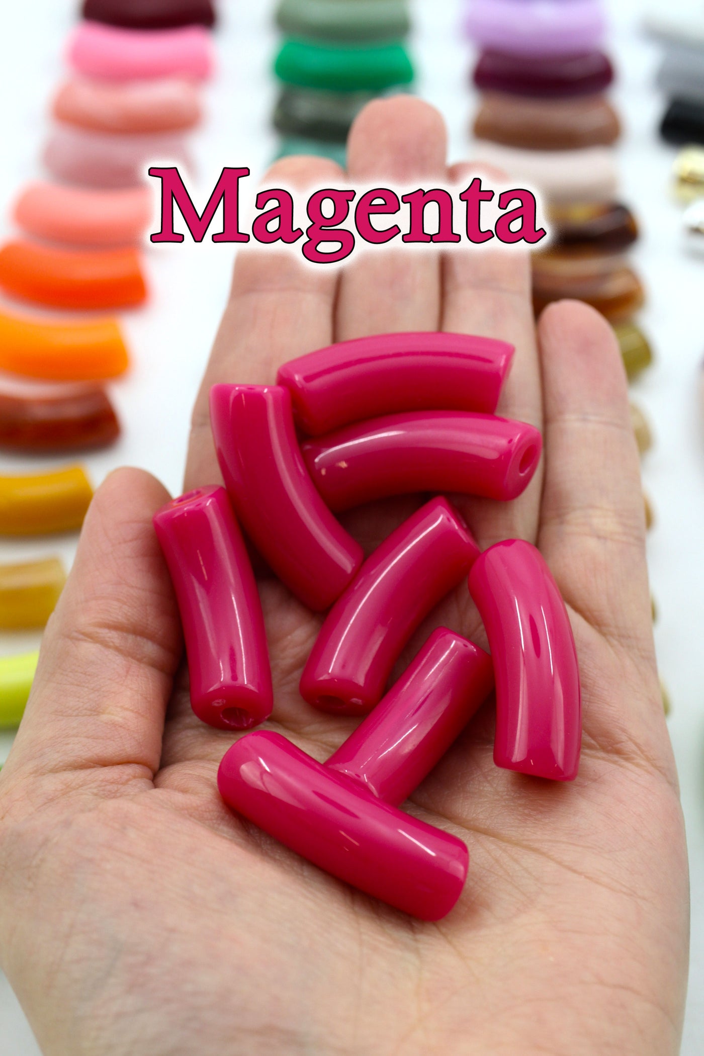 Magenta Acrylic Bamboo Beads, Curved Tube Beads, 12mm Colorful Bangle Beads