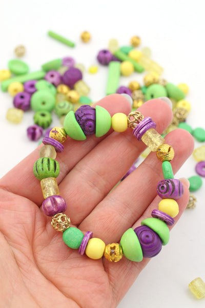 Mardi Gras Bead Grab Bag, Purple, Yellow, Green, Gold, 115+ beads.