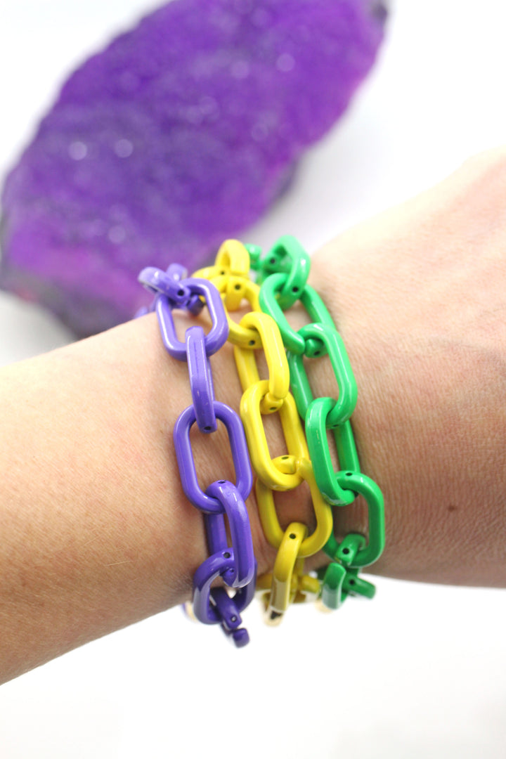 Mardi Gras Luxe Link Enamel Chain Bracelet with Carabiner Lock Clasp