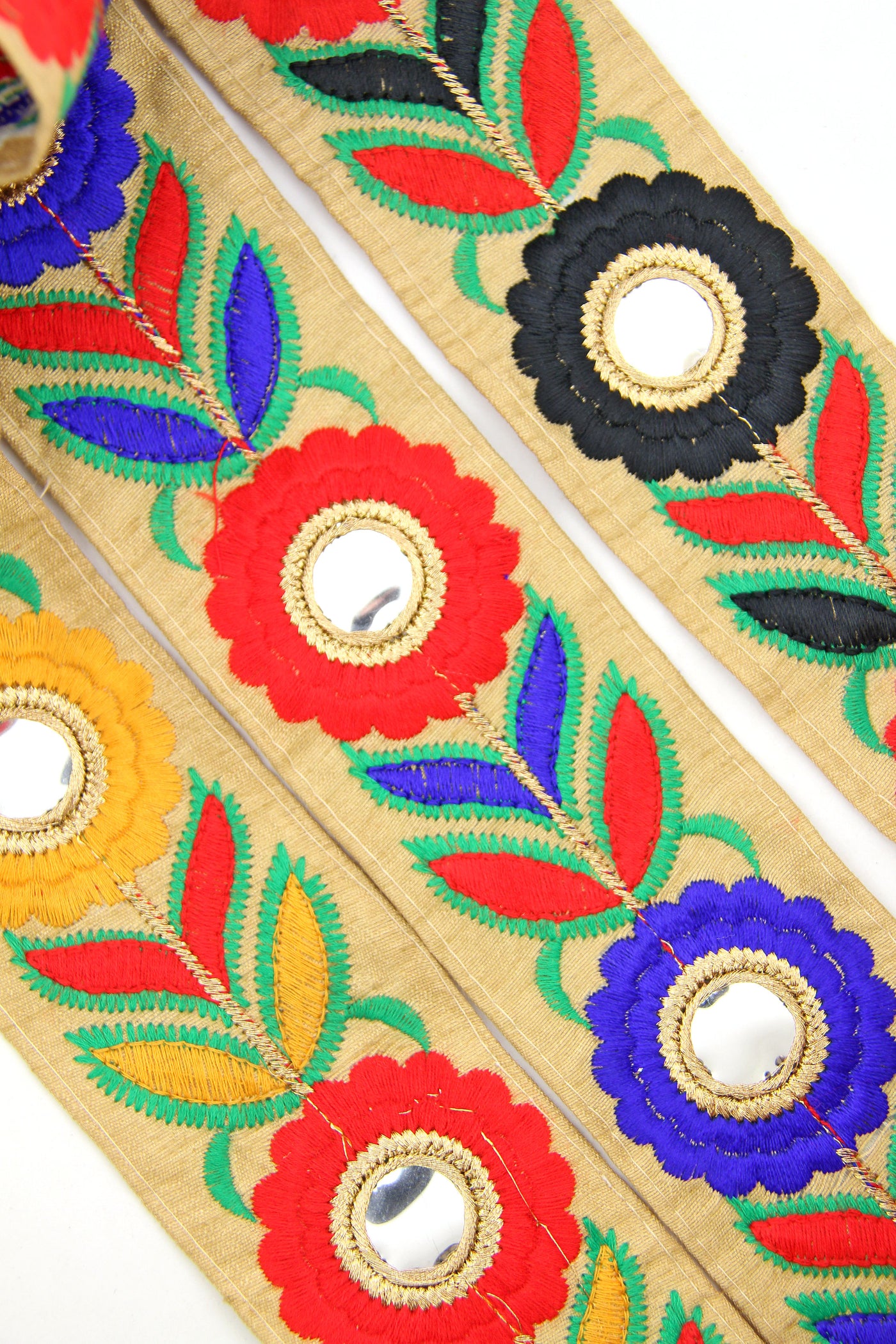 Floral, Marigold Trim Gold: Bold Colorful Retro Embroidered Trim, 2.375"x1 Yard