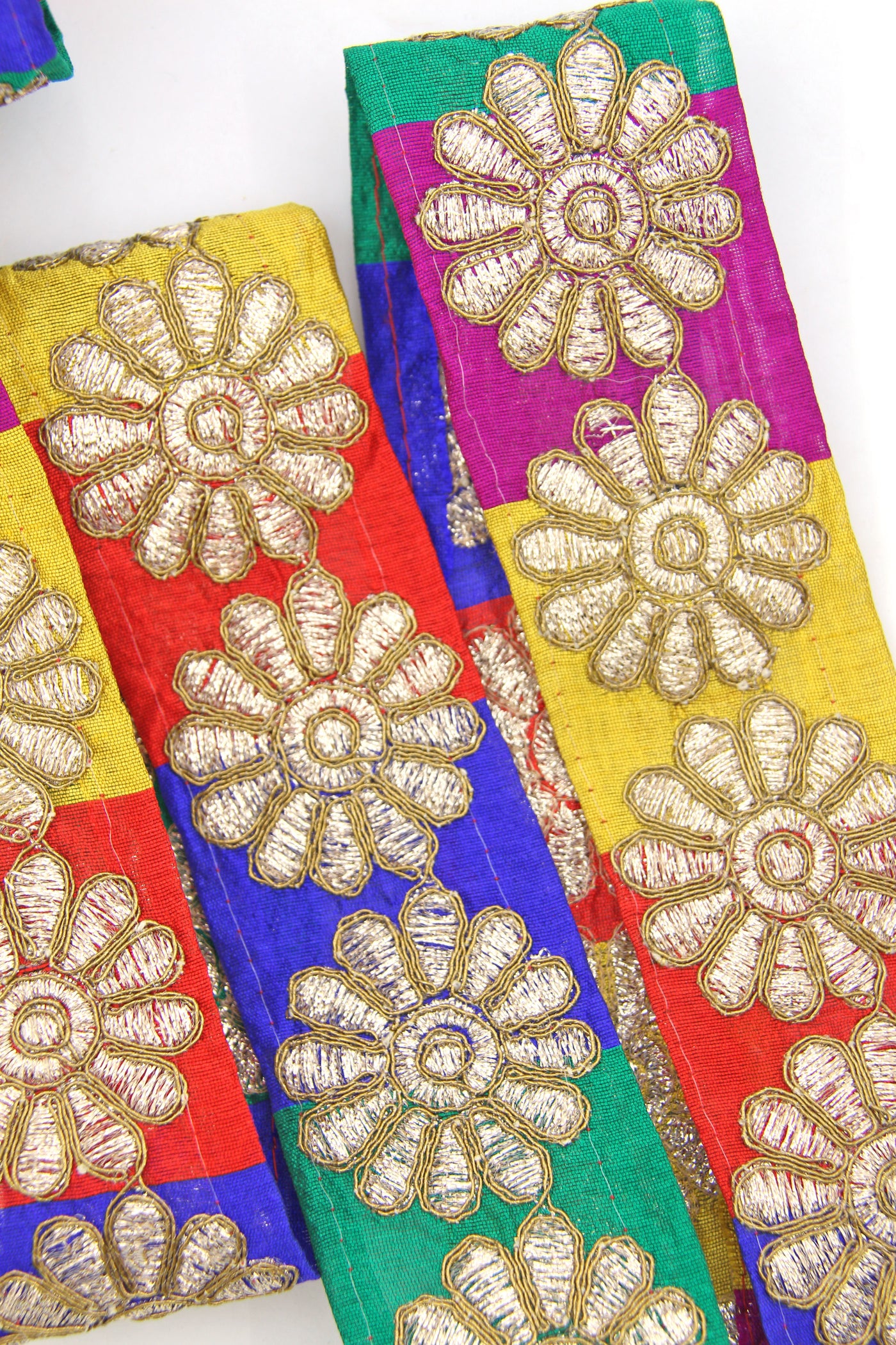 Multi Marigold with Gold: Bold Colorful Floral Embroidered Trim
