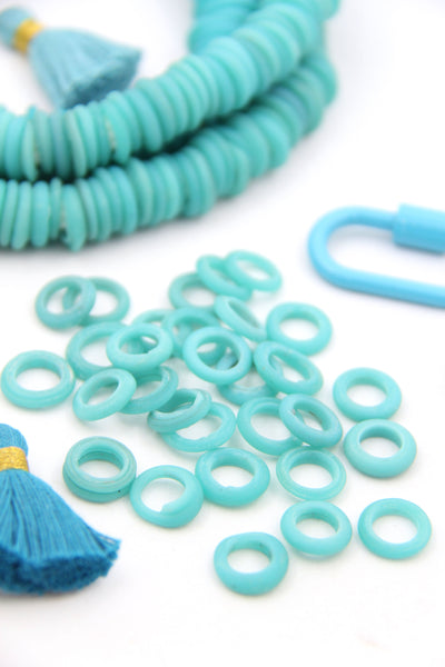 Matte Turquoise Dutch Donut Dogon Beads, 11-12mm, 10 pieces