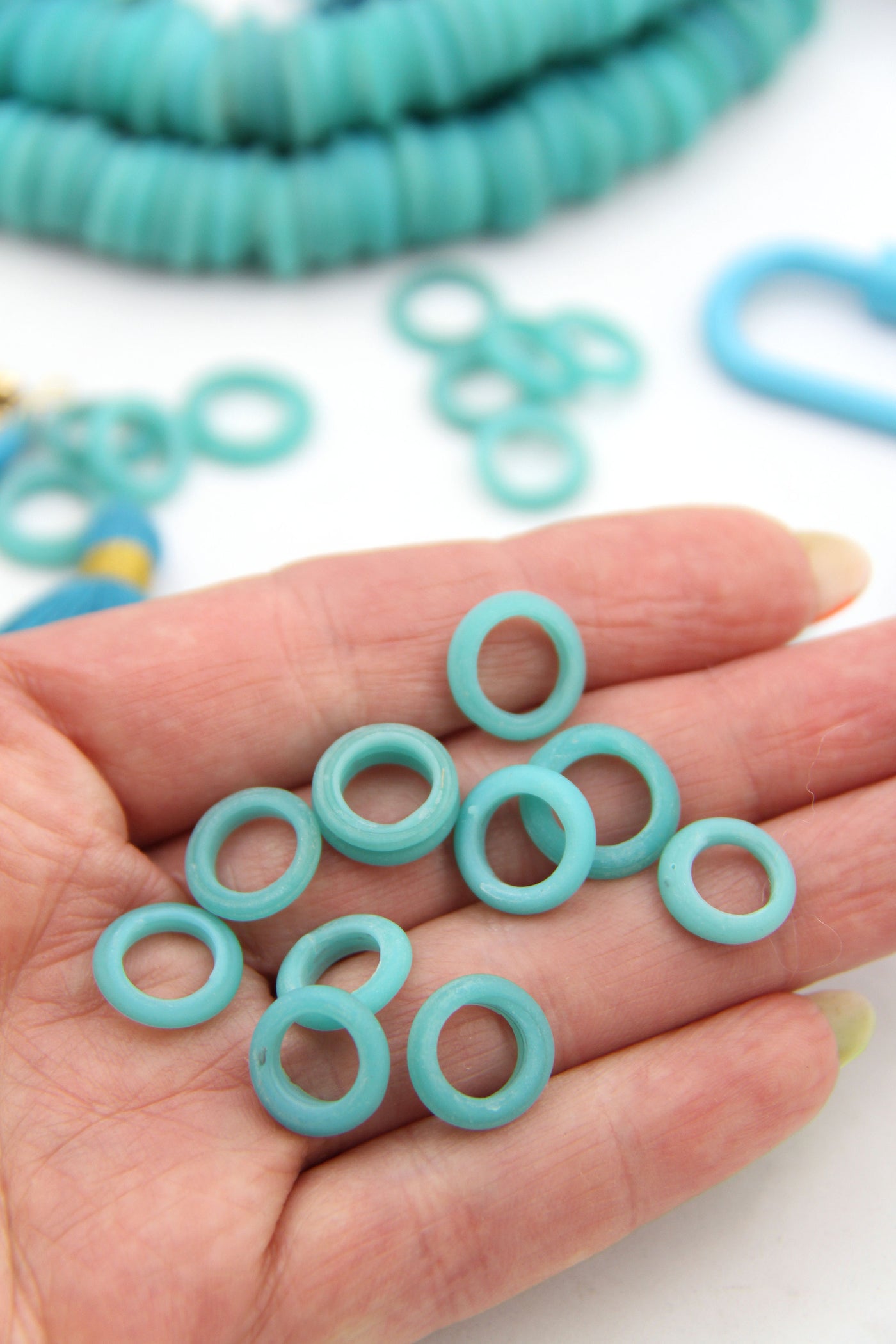 Matte Turquoise Dutch Donut Dogon Beads, 11-12mm, 10 pieces