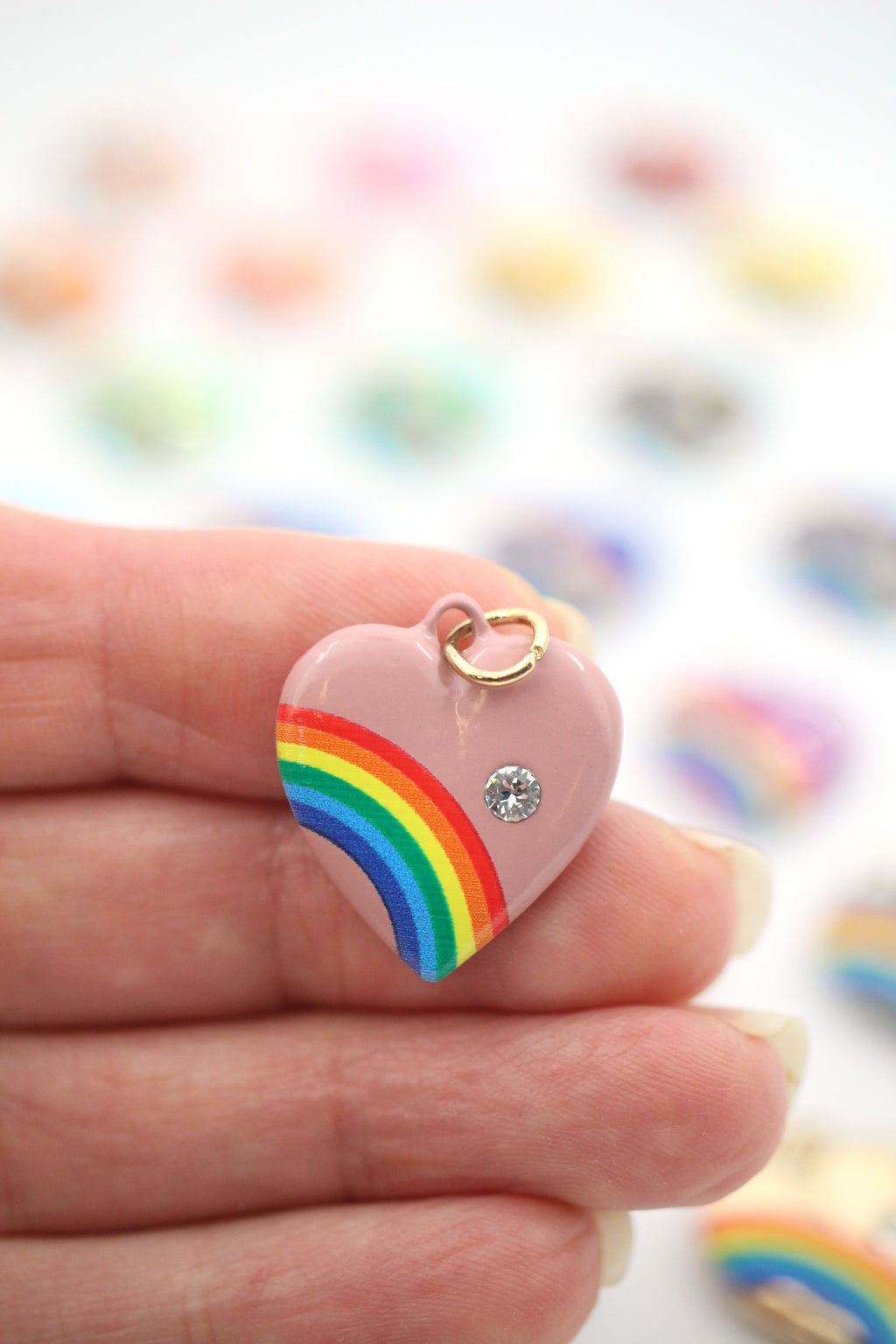 Personalized Swarovski Rainbow Heart Memorial Pendent w/Charms