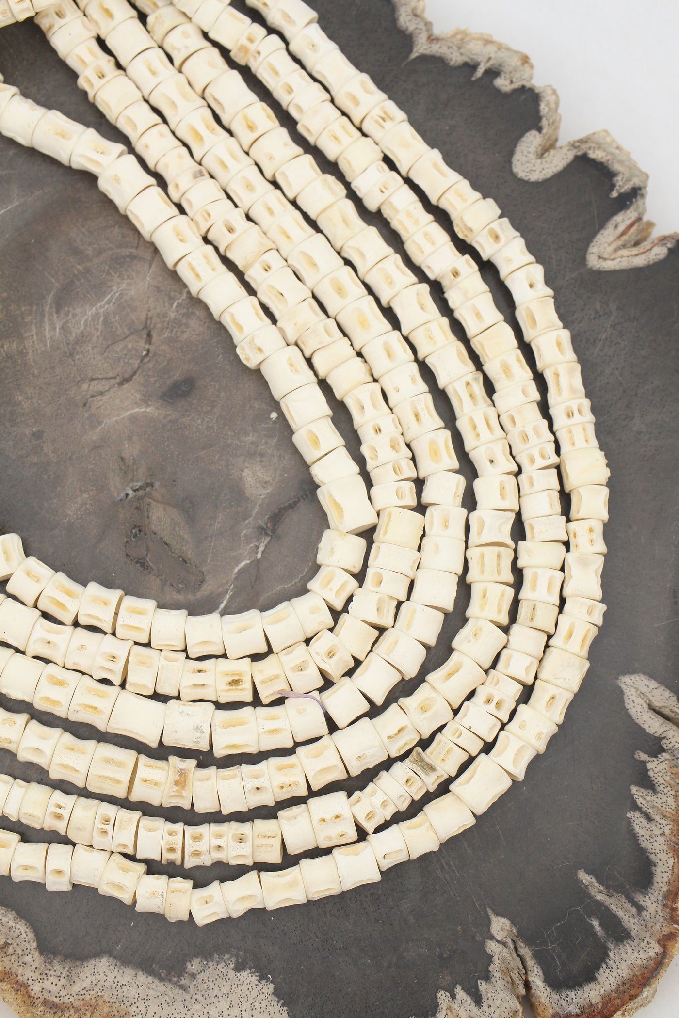 Medium Fish Vertebrae Bone Beads from Africa, 8mm, 42" Long Strand, 250+ pieces