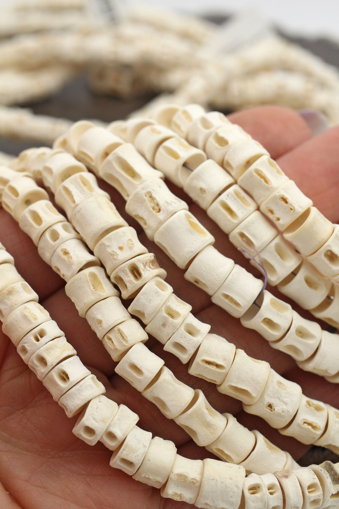 Medium Fish Vertebrae Bone Beads from Africa, 8mm, 42 Long Strand