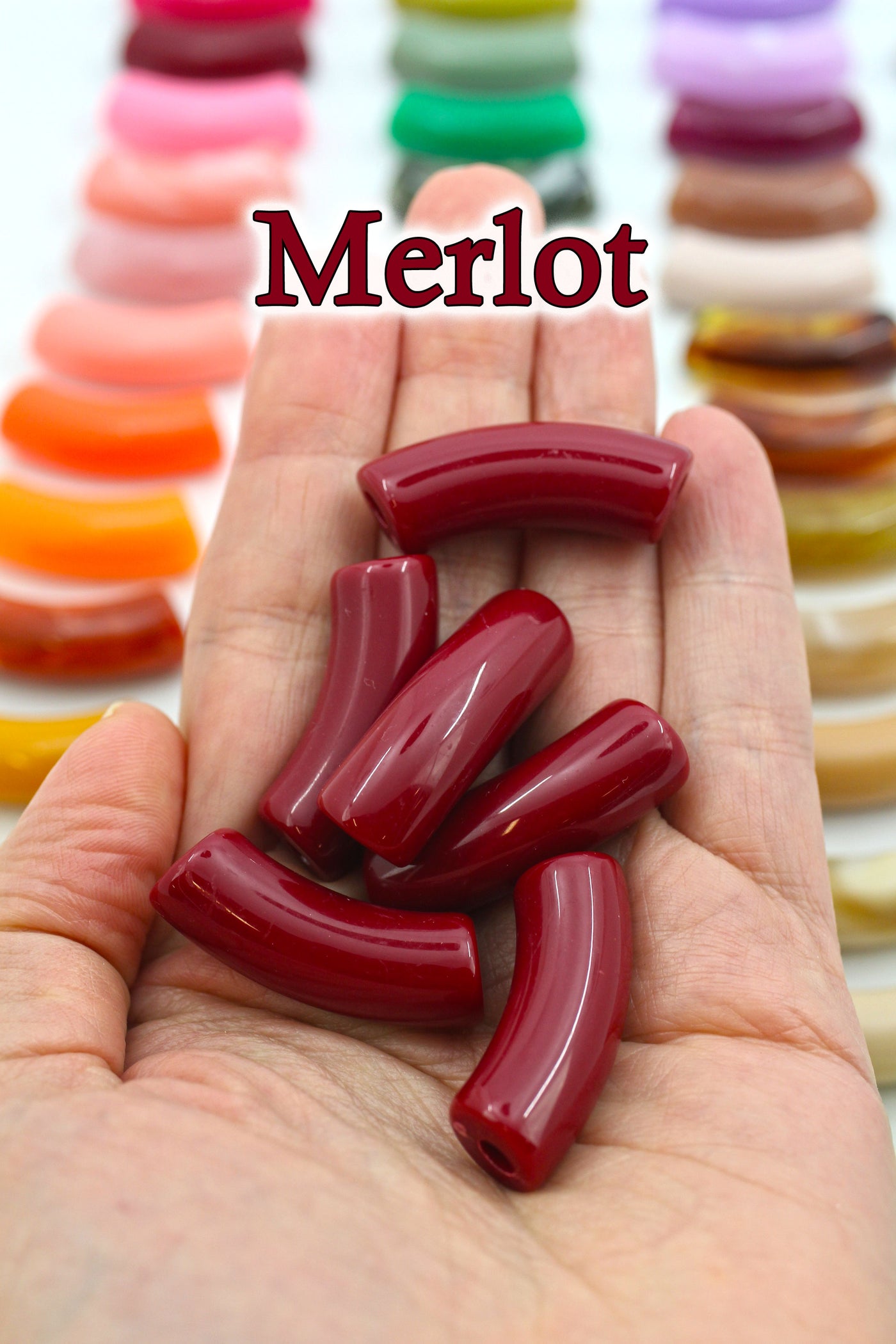 Merlot Acrylic Bamboo Beads, Curved Tube Beads, 12mm Colorful Bangle Beads