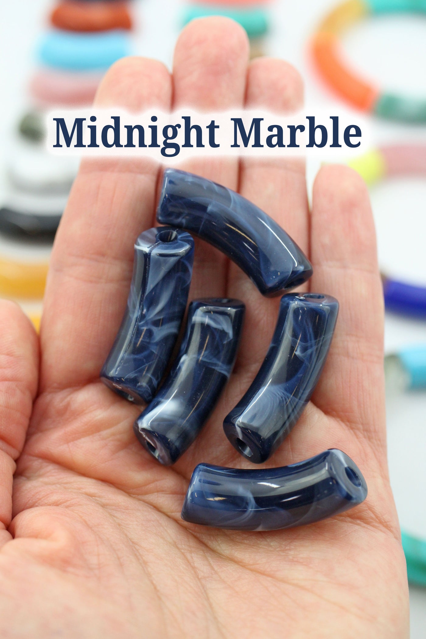Midnight Marble Acrylic Bamboo Beads, Curved Tube Beads, 12mm Colorful Bangle Beads
