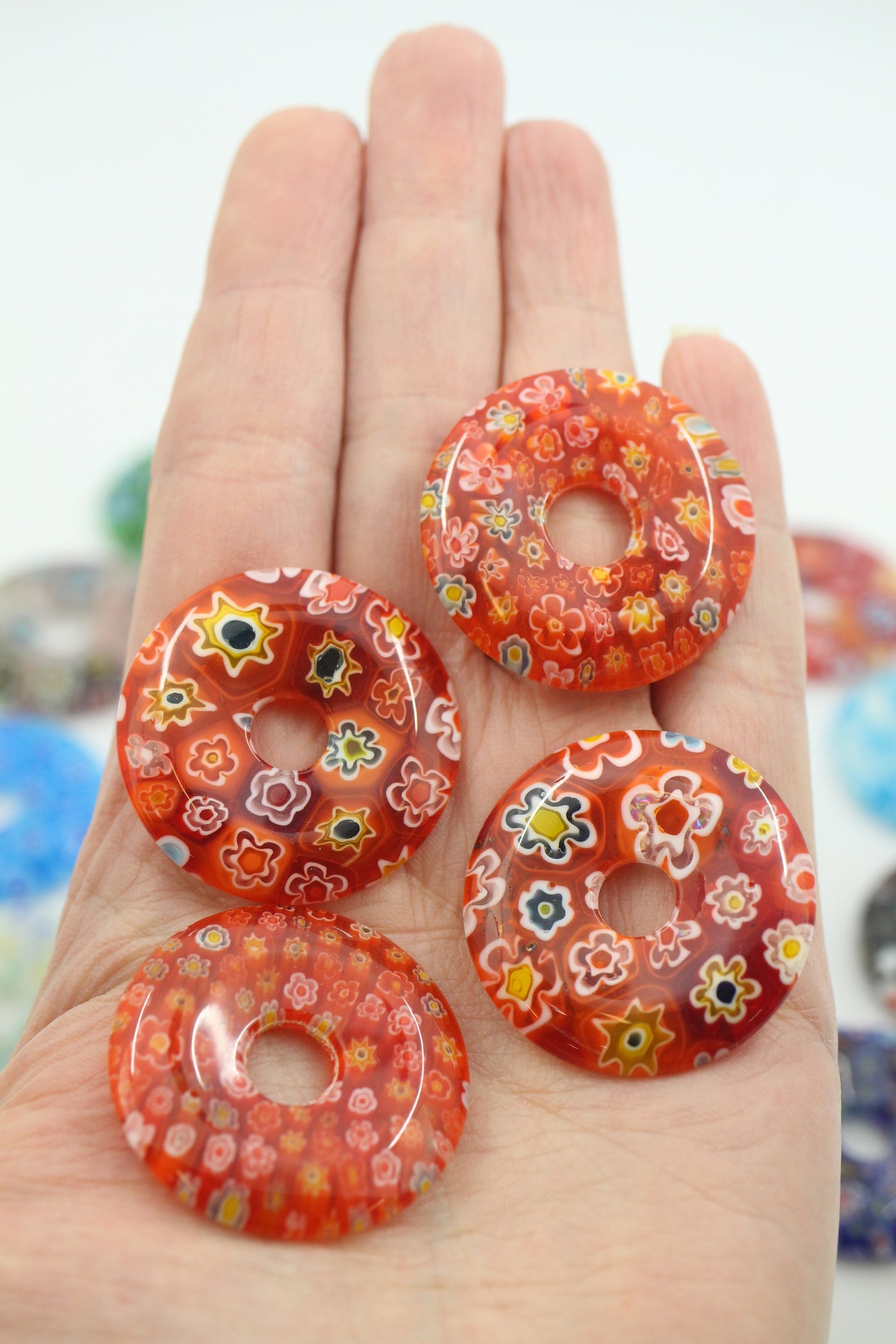 Millefiore Glass Donut Pendant, Assorted Colors, 20mm or 35mm, 1 piece