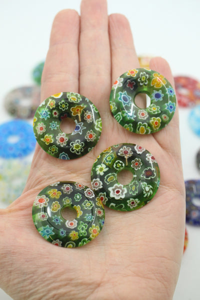 Millefiore Glass Donut Pendant, Assorted Colors, 20mm or 35mm, 1 piece