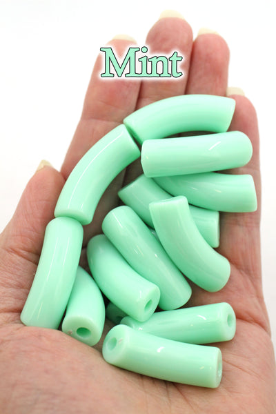 Mint Acrylic Bamboo Beads, Curved Tube Beads, 12mm Colorful Bangle Beads