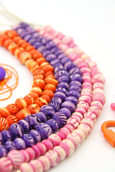 Mixed Party Bright Bone Beads: Hand Carved Assortment, Pink, Orange, Purple, 10-12mm