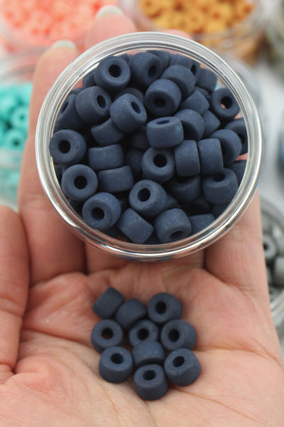Navy Blue Pearlescent Matte Pony Beads, Czech Glass, 10 pieces