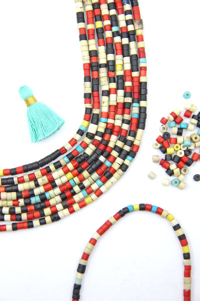 Bone Spacer Beads: 5x4mm Retro Multi Colored Heishi Discs