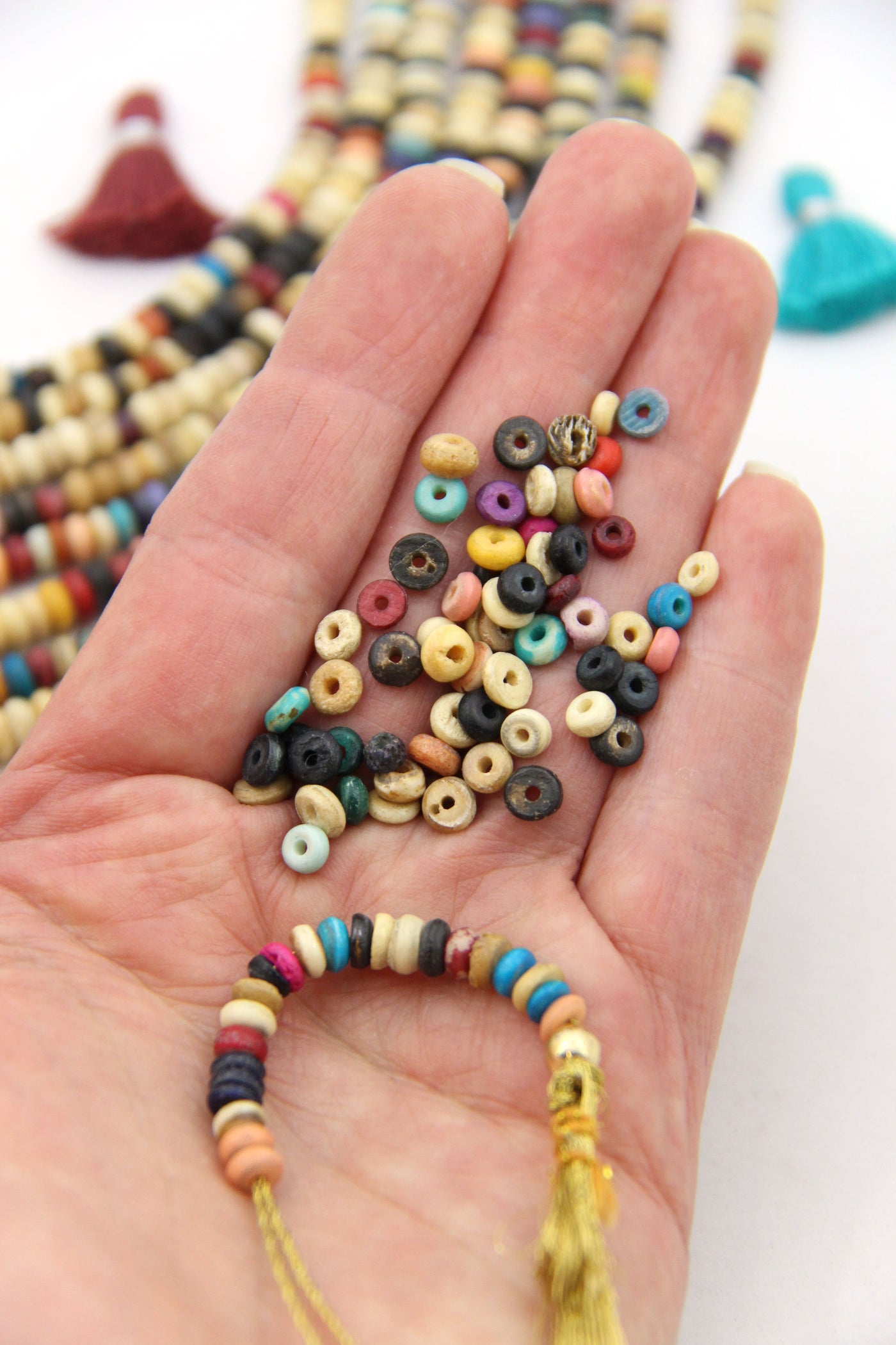 Tussy Mussy Heishi Natural Spacer Beads: 6x2mm Multi Colored Discs - ShopWomanShopsWorld.com for Artisan made DIY jewelry and craft supplies, natural beads, African Beads, tassels