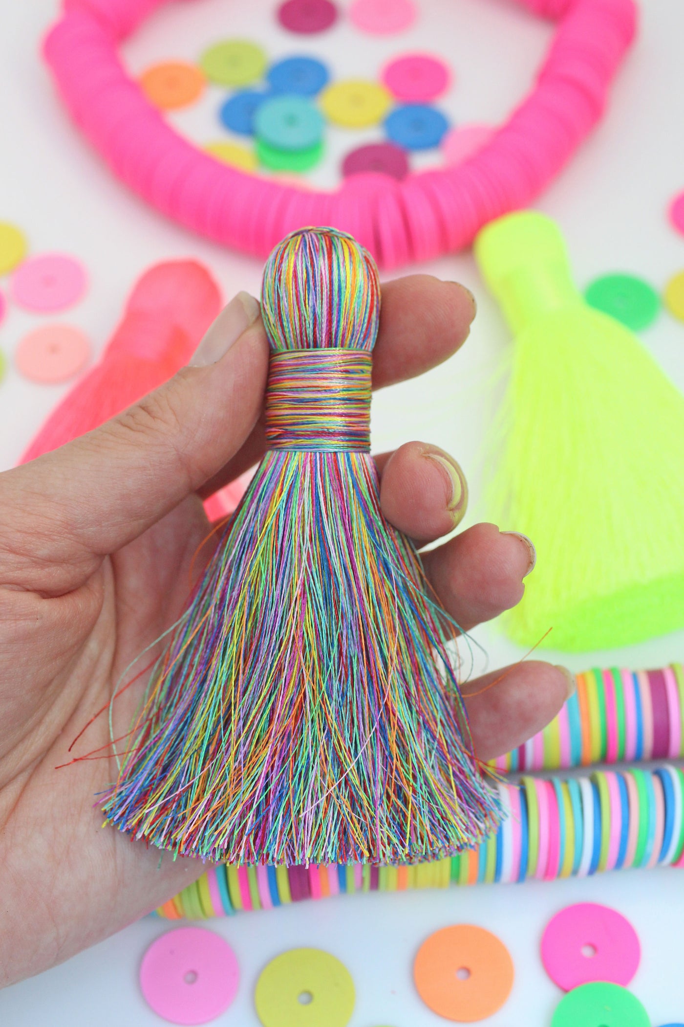 Jumbo Luxe Tassels: 4.25" Neon Silky Charms, Keychain, Swag, 1 Piece