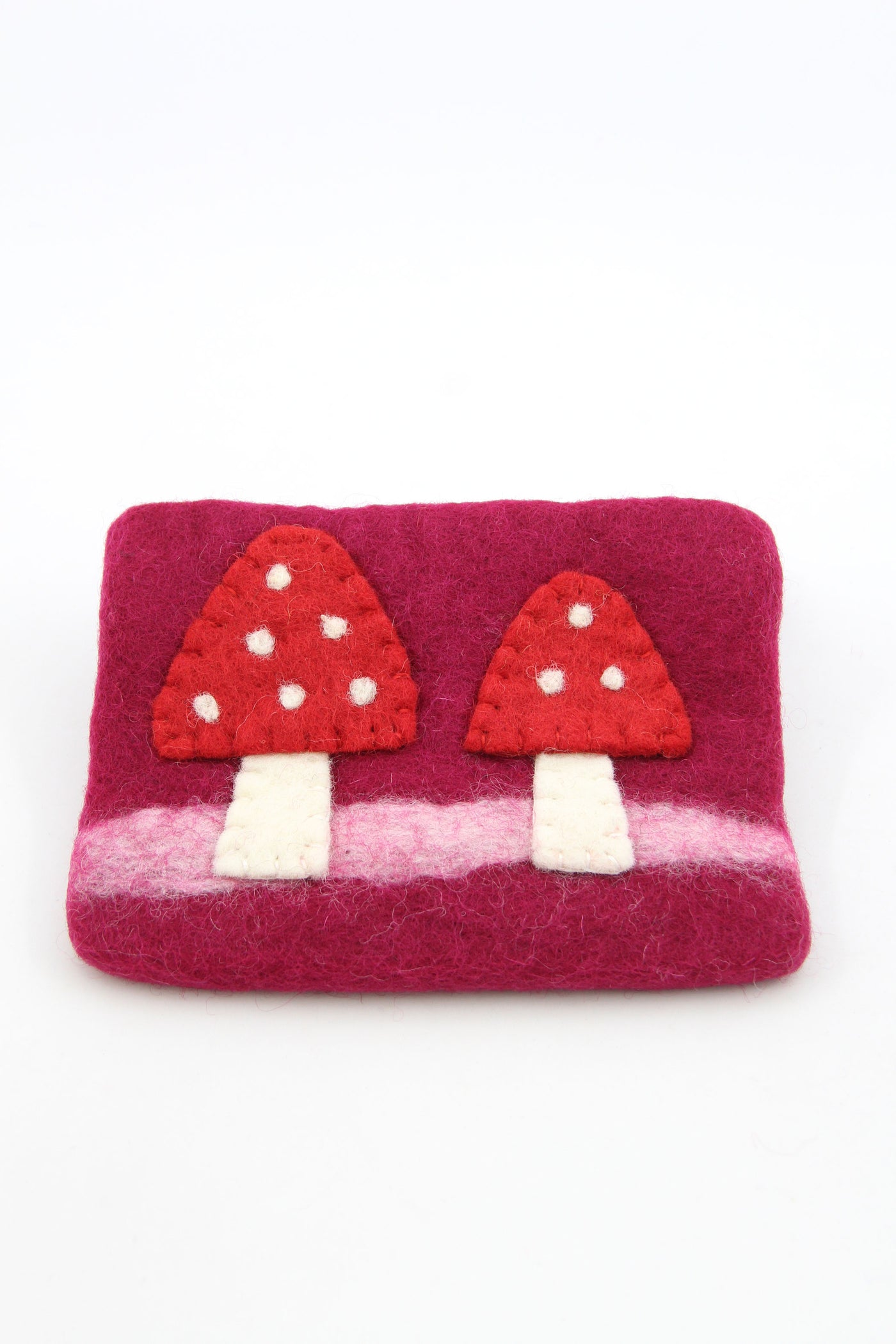 Pink Mushroom Felted Wool Pouch, Coin Purse w/ Zipper, Fair Trade from Nepal