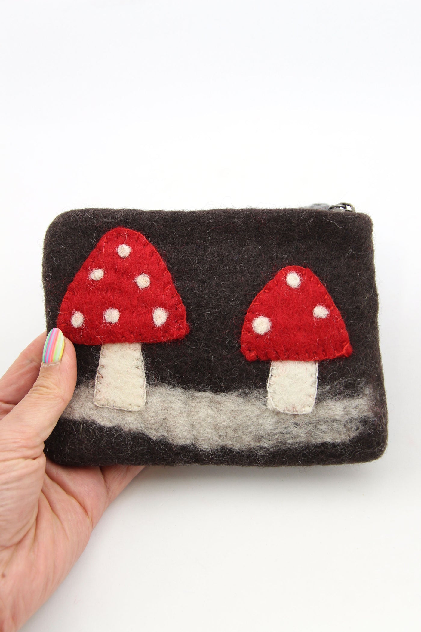 Mushroom Felted Wool Pouch, Coin Purse w/ Zipper, Fair Trade from Nepal for kids